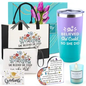 Graduation Gifts for Her 2025, Congratulations Gifts for Women She Believed She Could So She Did Canvas Tote Bag Tumbler, Graduation Gift for Girls College Master High School phd Inspirational Gift