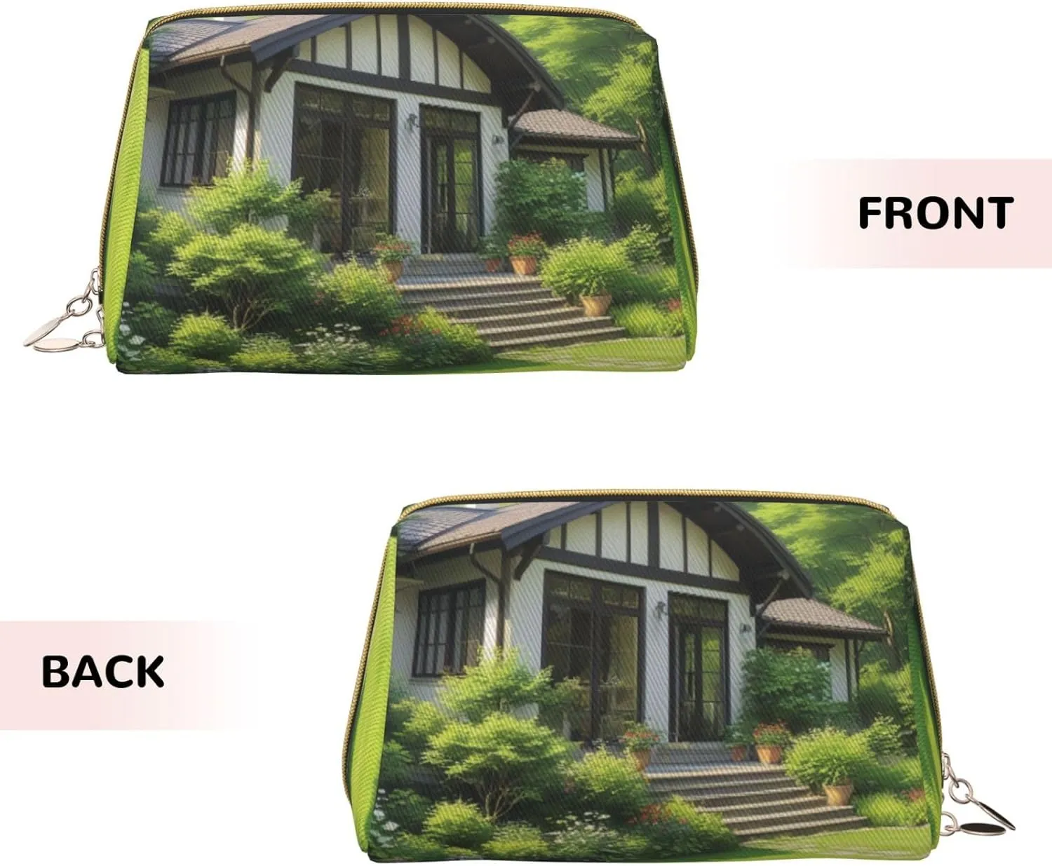 Green Lawn Printed Small Makeup Bag,Travel Cosmetic Bag Purse with Zipper,Water-resistant Makeup Organizer Bag for Women