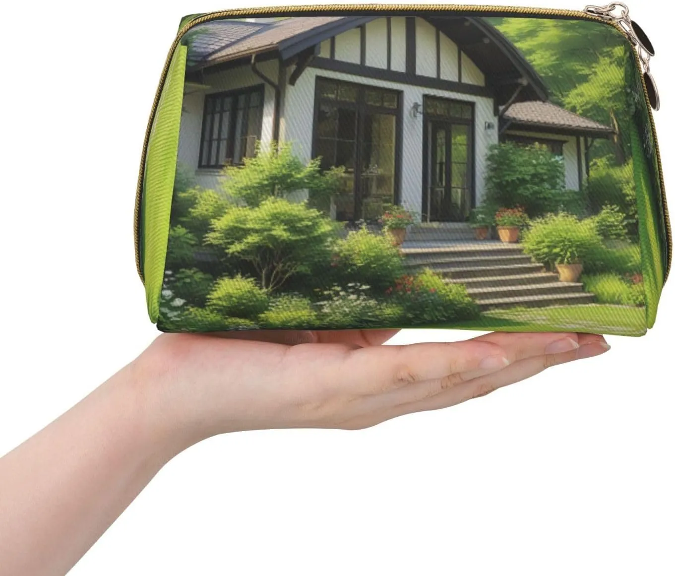 Green Lawn Printed Small Makeup Bag,Travel Cosmetic Bag Purse with Zipper,Water-resistant Makeup Organizer Bag for Women