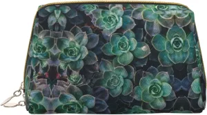 Green Succulent Toiletry Travel Bag, Portable Cosmetic Organizer For Women, On-The-Go