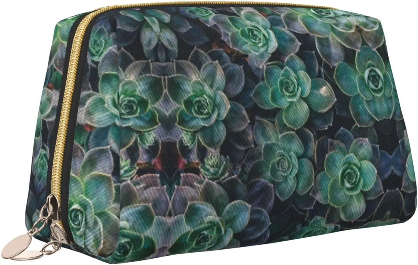 Green Succulent Toiletry Travel Bag, Portable Cosmetic Organizer For Women, On-The-Go