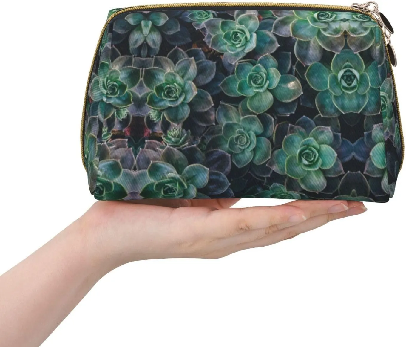 Green Succulent Toiletry Travel Bag, Portable Cosmetic Organizer For Women, On-The-Go
