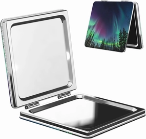 Green Purple Northern Lights Women Small Pocket Mirror Travel Cosmetic Mirror Folding Handheld Makeup Mirror