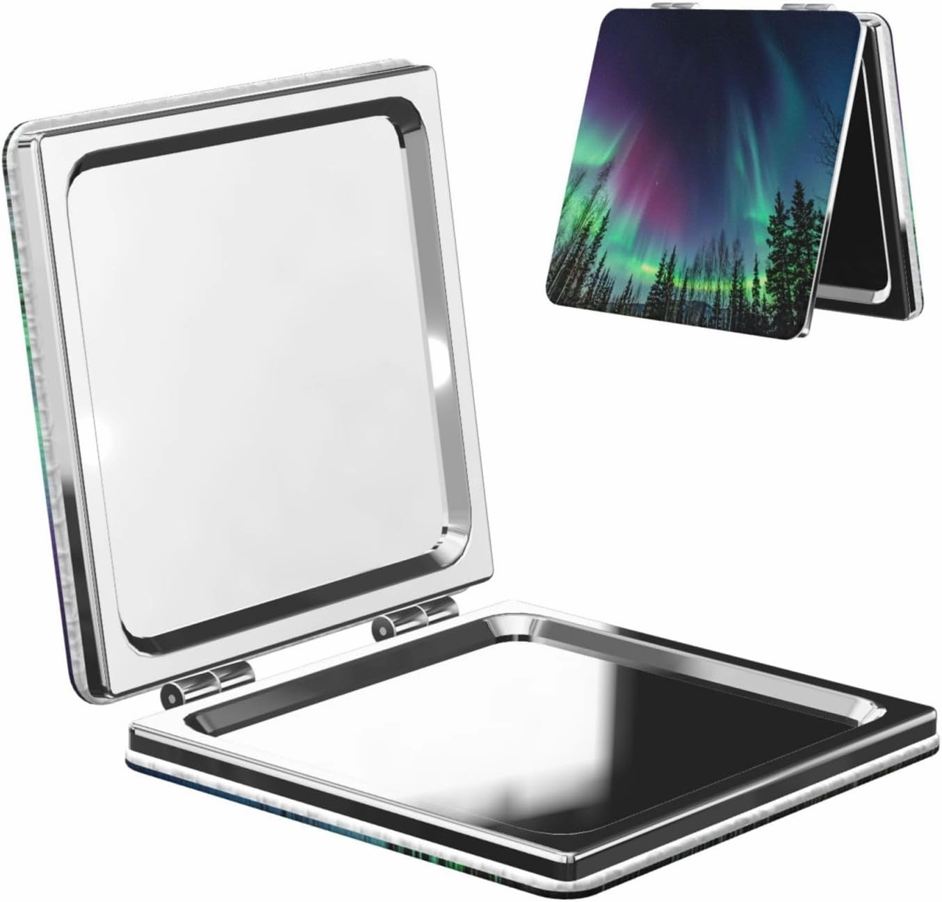 Green Purple Northern Lights Women Small Pocket Mirror Travel Cosmetic Mirror Folding Handheld Makeup Mirror