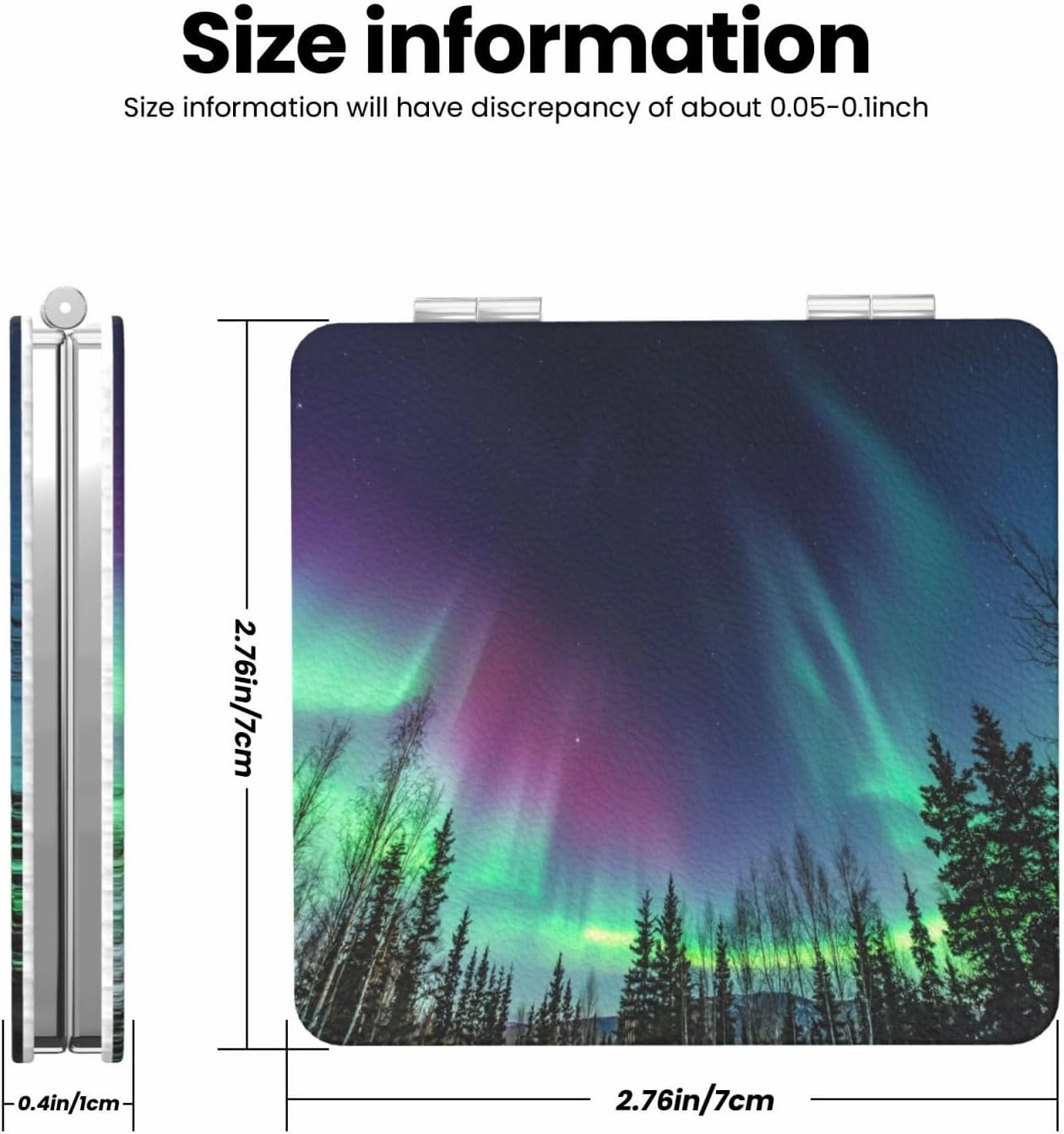 Green Purple Northern Lights Women Small Pocket Mirror Travel Cosmetic Mirror Folding Handheld Makeup Mirror