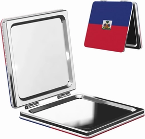 Haitian Flag Makeup Mirror Portable Folding Mini Mirror Double Sided Travel Makeup Mirror Square Handheld Pocket Mirror