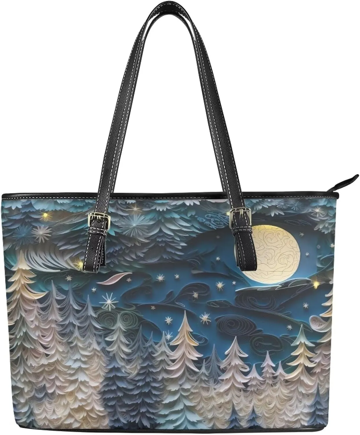 Handbag for Women PU Leather Tote Bag, French Countryside Style Zipper Large Shoulder Bag for Work, Travel,Shopping