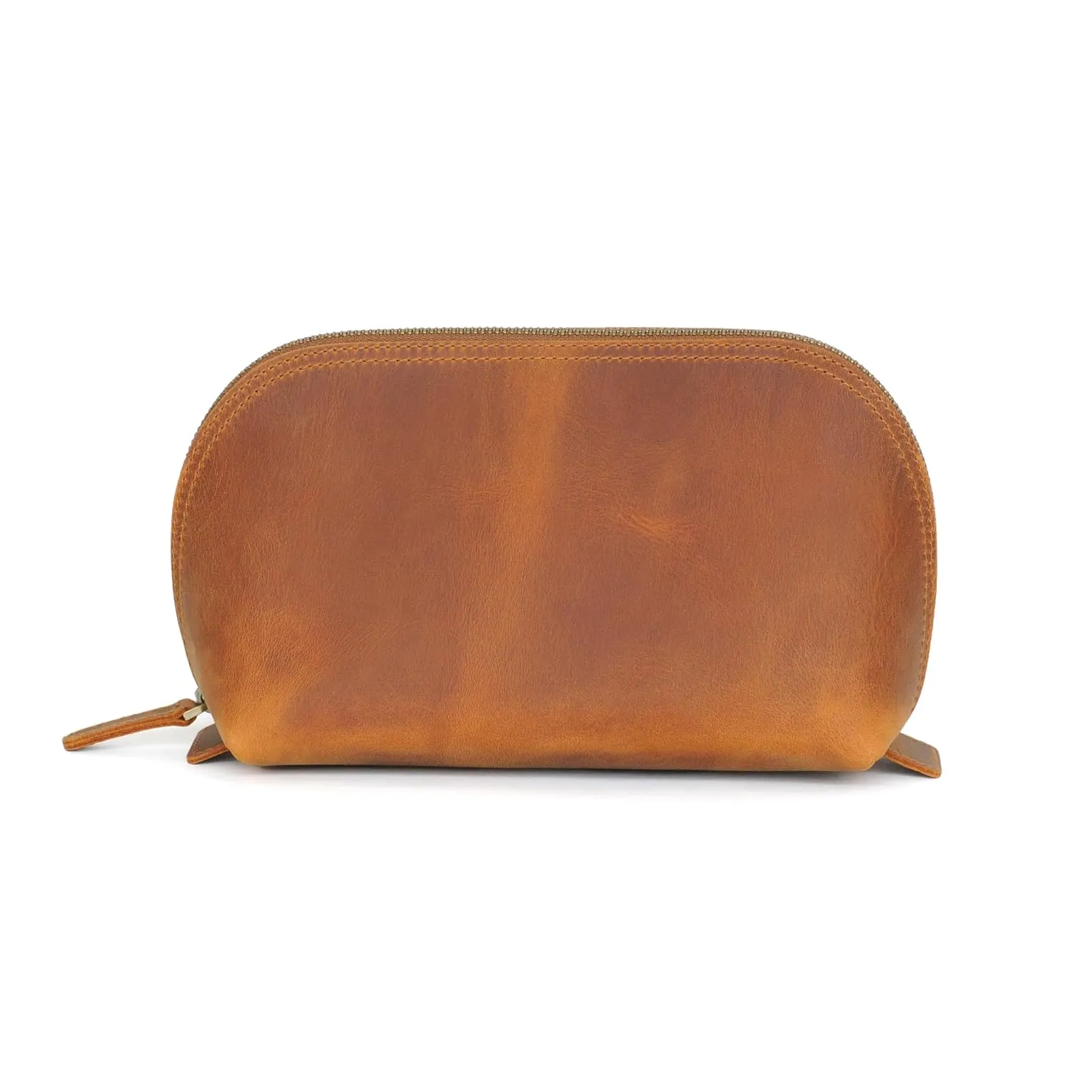 Handcrafted Leather Makeup Bag for Holiday, Customizable Handmade Leather Cosmetic Bag to Keep Toiletries for Travels, Camel