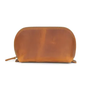 Handcrafted Leather Makeup Bag for Holiday, Customizable Handmade Leather Cosmetic Bag to Keep Toiletries for Travels, Camel