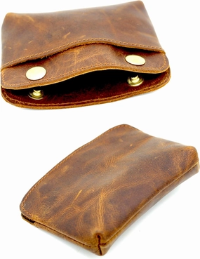 Handmade Genuine Leather Double Snap Pouch - Multipurpose Coin Purse, Cash & Card Holder, Cable Organizer, Makeup Storage - Durable, Stylish & Compact - Perfect for Travel, Daily Use, and Gift-Giving