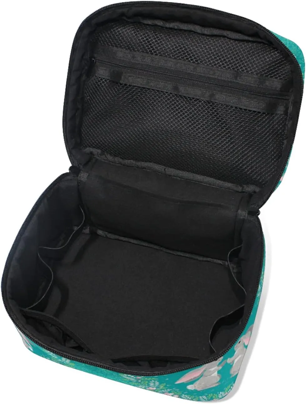Happy Easter Two Hares, Floral Wreath, Floral Ornament on Turquoise Beauty Cosmetic with Zipper Brush Portable Storage Bag, Fashion printing Toiletry, Durable Travel Organizer Tote Unisex Gifts