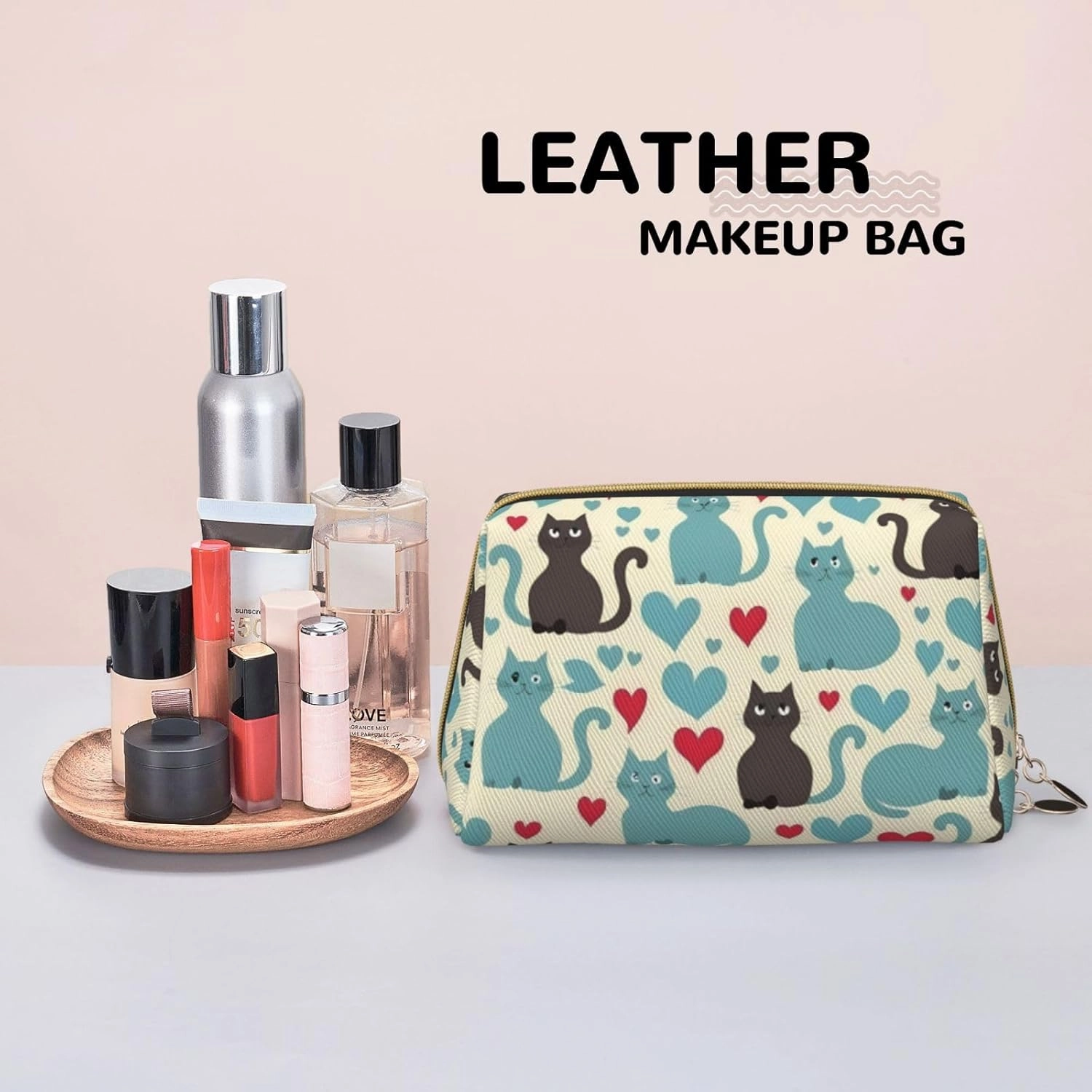 Happy Walking Kitty Toiletry Pouch, Travel-Friendly Makeup Organizer For Makeup Brushes, Lipsticks