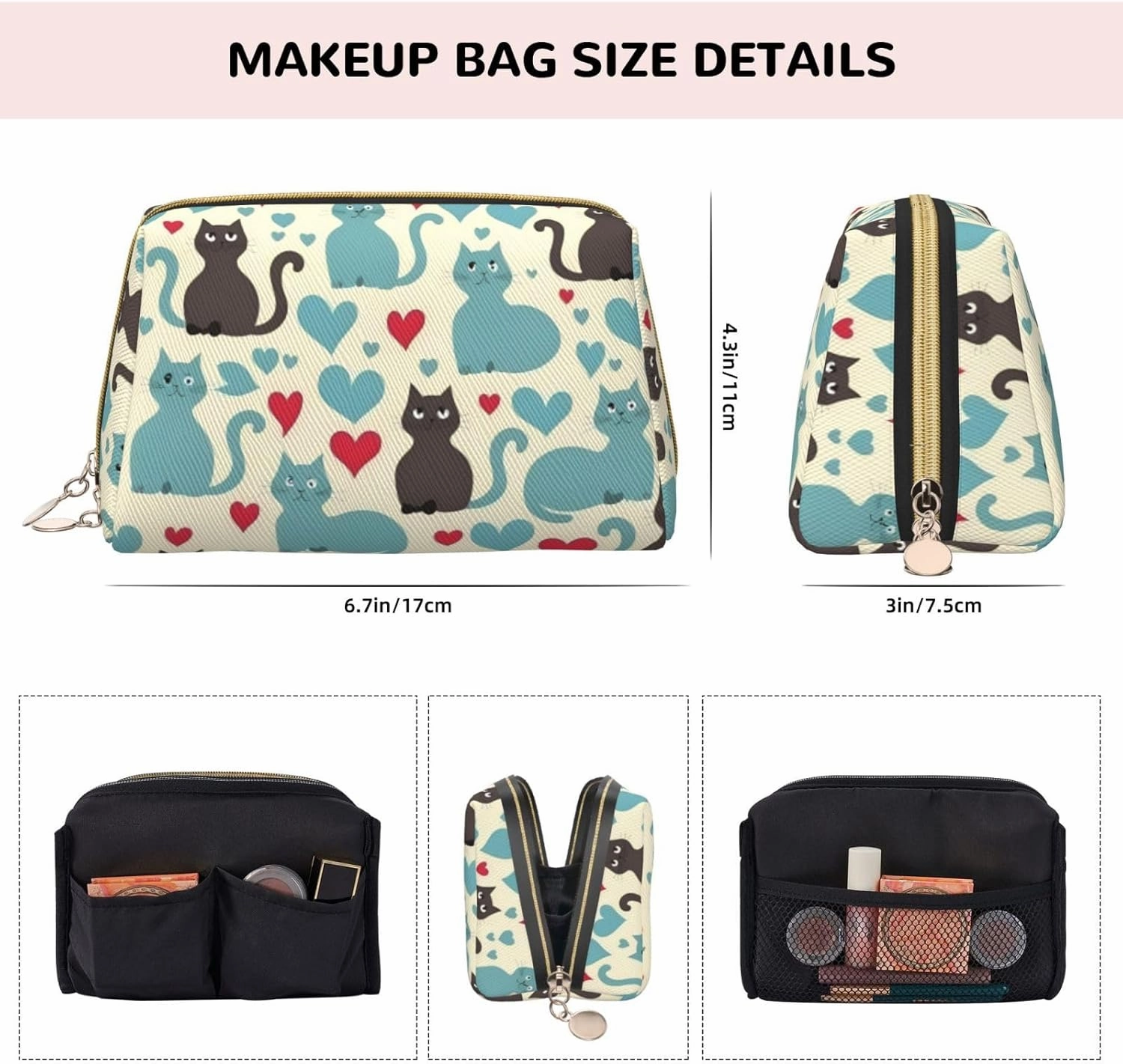 Happy Walking Kitty Toiletry Pouch, Travel-Friendly Makeup Organizer For Makeup Brushes, Lipsticks
