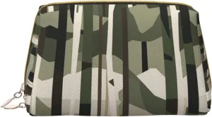 Hardwoods Green Camo Printed Small Makeup Bag,Travel Cosmetic Bag Purse with Zipper,Water-resistant Makeup Organizer Bag for Women