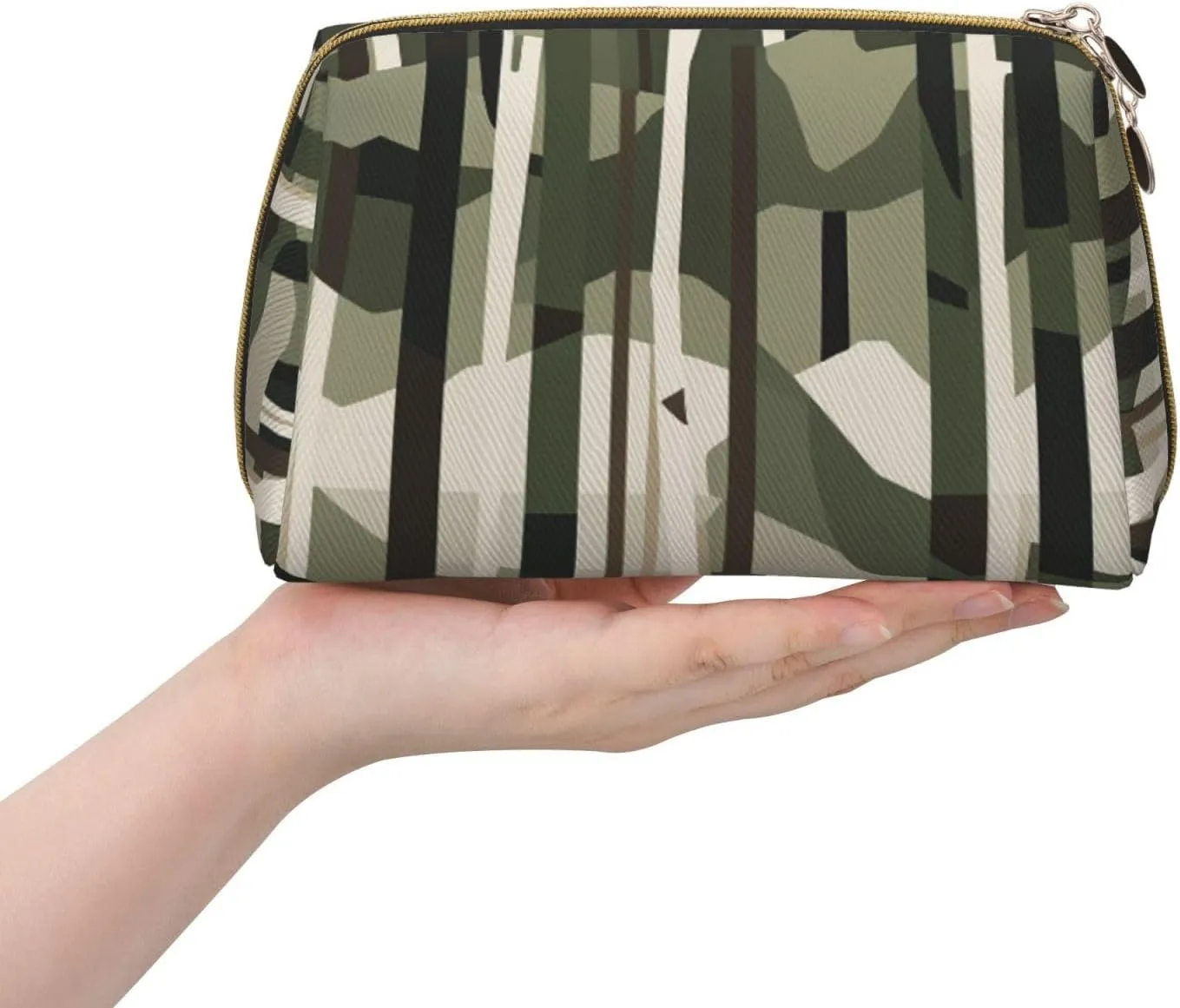 Hardwoods Green Camo Printed Small Makeup Bag,Travel Cosmetic Bag Purse with Zipper,Water-resistant Makeup Organizer Bag for Women