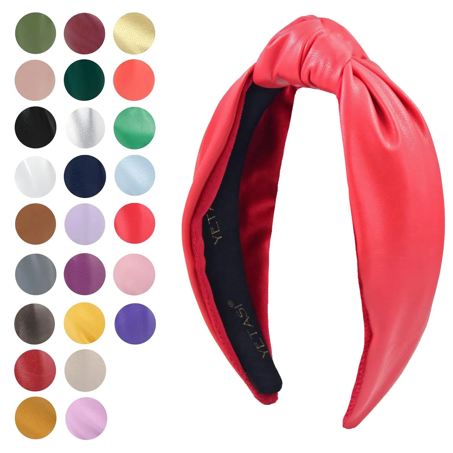 Headbands for Women Candy Red Head bands for Women's Hair Faux Leather Knotted Headband is a Top Knot Womens Head band Fashion Designer