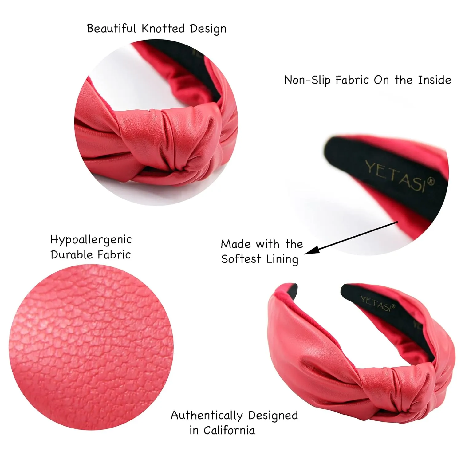 Headbands for Women Candy Red Head bands for Women's Hair Faux Leather Knotted Headband is a Top Knot Womens Head band Fashion Designer