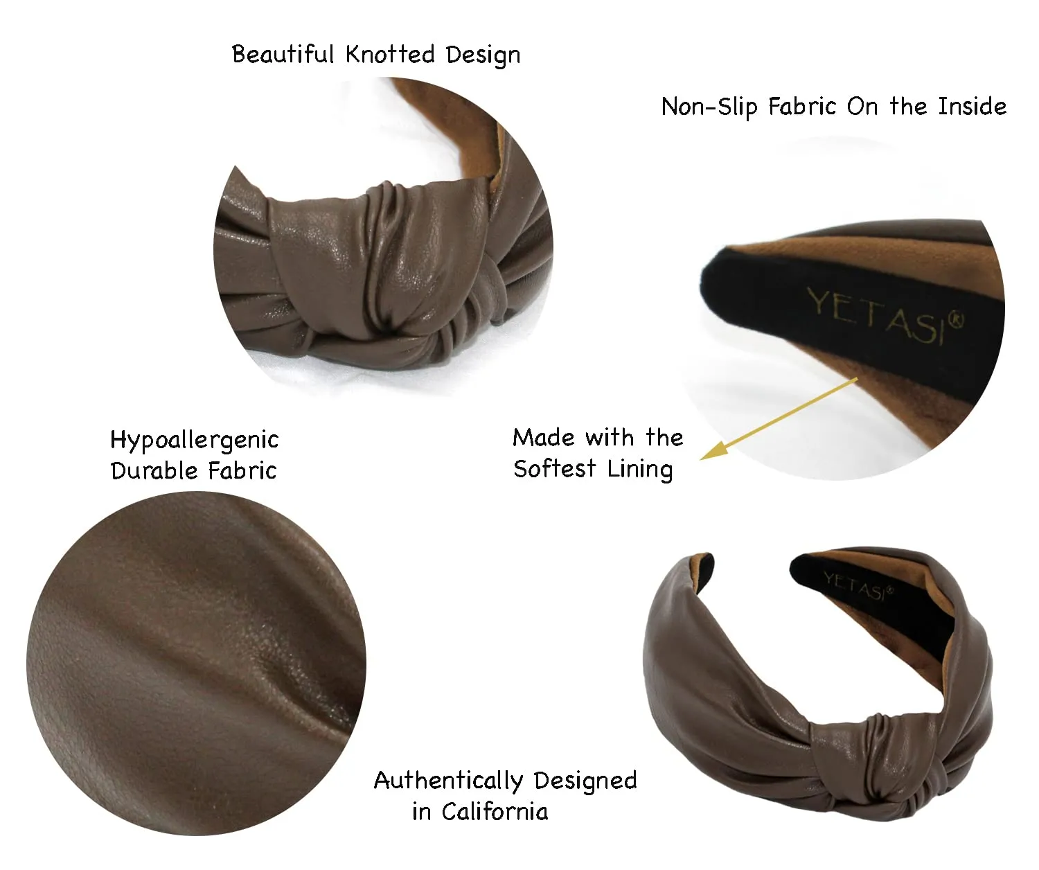 Headbands for Women Dark Brown Trendy Head bands for Women's Hair Leather Knotted Headband for Women is a Top Knot Womens Headbands Fashion Designer