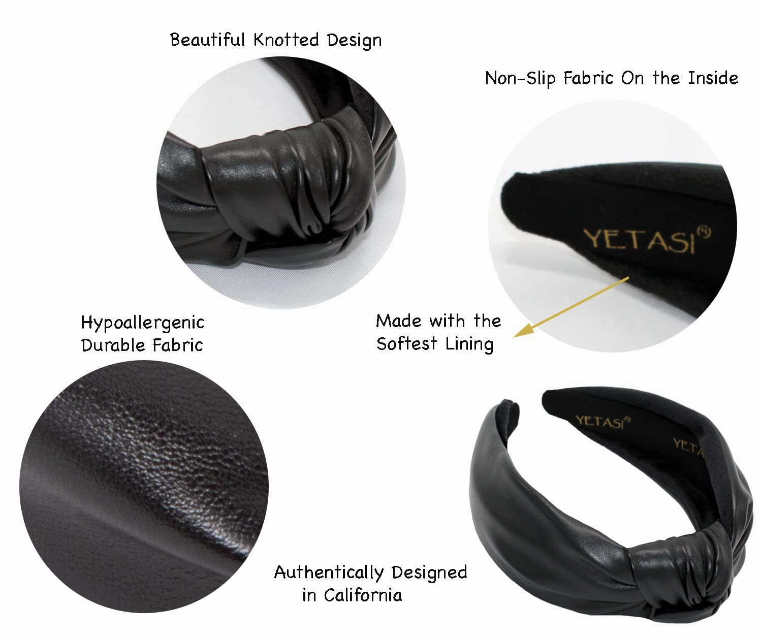 Headbands for Women Black Trendy Head bands for Women's Hair Leather Knotted Headband for Women is a Top Knot Womens Fashion Designer