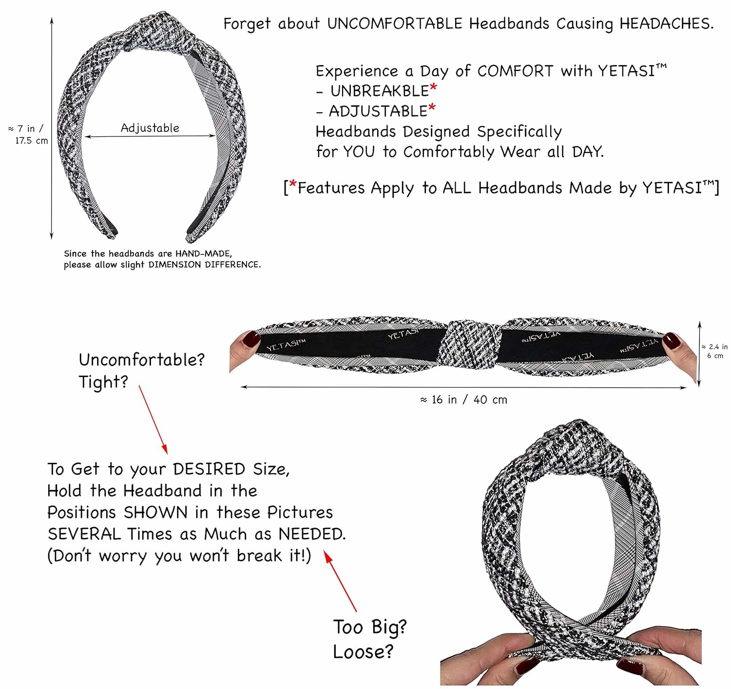 Headbands for Women Black Trendy Head bands for Women's Hair Leather Knotted Headband for Women is a Top Knot Womens Fashion Designer