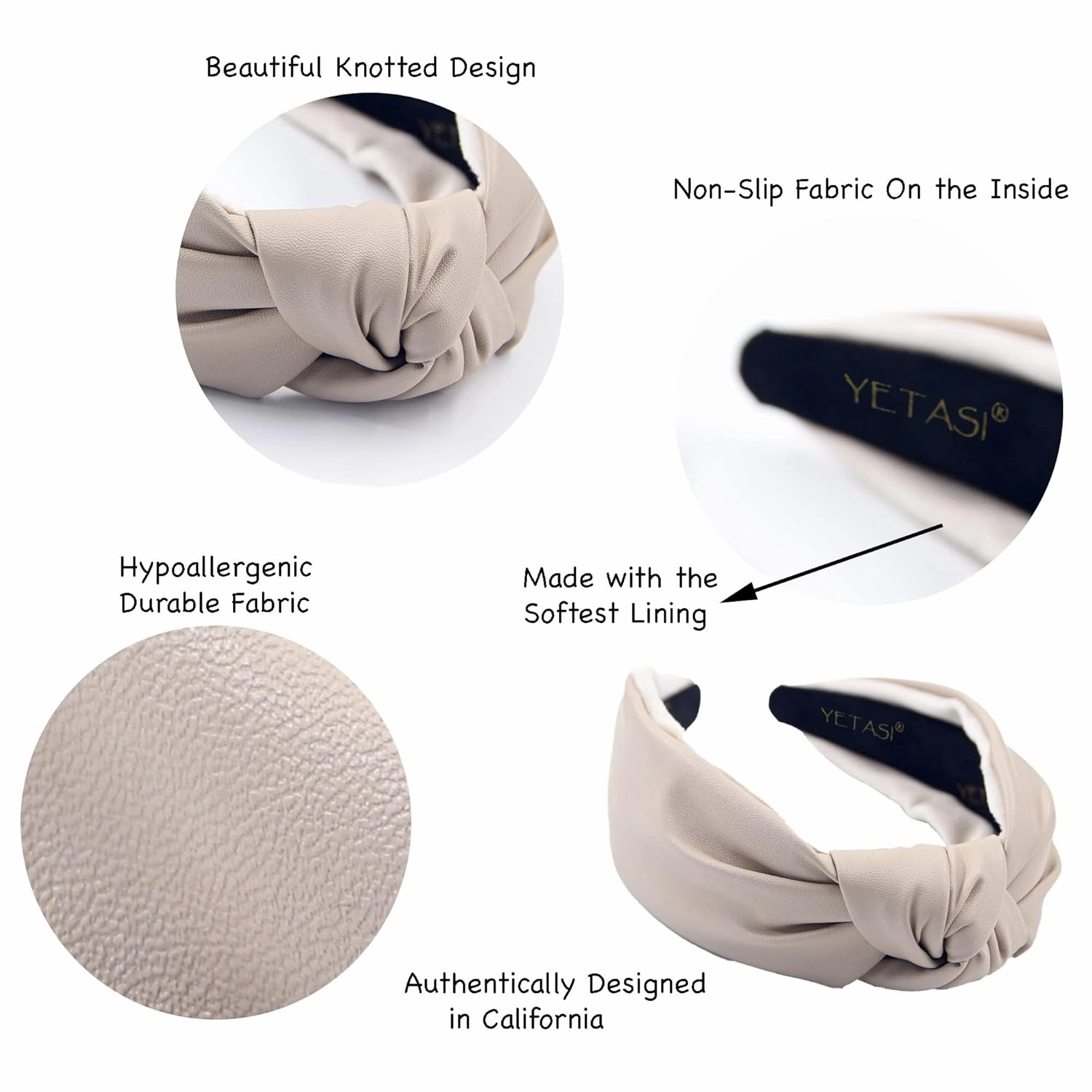 Headbands for Women Leather Cream is Trendy. Beige Knotted Headband for Women is an Adjustable Girls Top Knot Head band Fashion Designer