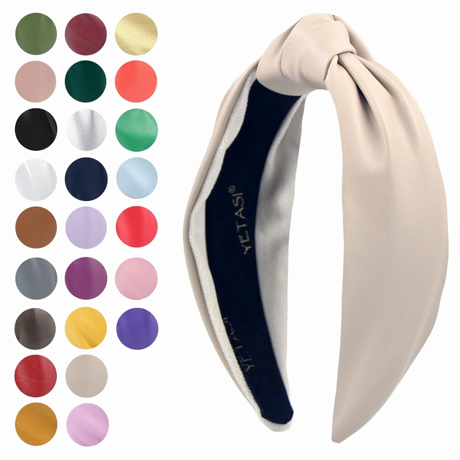 Headbands for Women Leather Cream is Trendy. Beige Knotted Headband for Women is an Adjustable Girls Top Knot Head band Fashion Designer