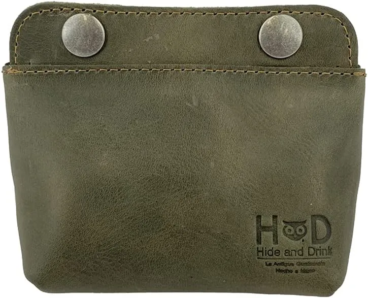 Hide & Drink, Leather Double Snap Pouch, Coin Purse, Cash & Card Holder, Cable Organizer, Makeup, Handmade Includes 101 Year Warranty (Dark Jade)