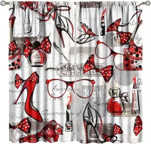 High Heels Curtains Makeup for Women Girl Lipstick Bling Fashion Shoes Sexy Girls Fancy Beautiful Lady Blackout Window Drapes for Bedroom Living Room Kitchen Cafe Decor （W31.5xL72 Inch）x2 Panels