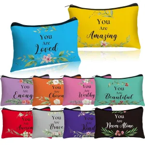 Hillban 10 Pcs Inspirational Cosmetic Bag Gifts for Women Bulk Christian Summer Wedding Gifts for Women Church Employee Appreciation Makeup Bag Canvas Travel Pouch You Are Amazing(Fresh,Colorful)