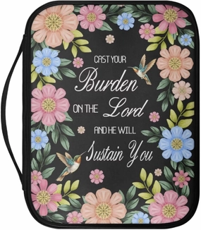 Hummingbird Floral Print Bible Cover PU Leather Bible Case He Will Sustain You Lightweight Book Carrying Case with Handle Dustproof Bible Bag, 11.02 x 8.66 x 2.36 inches