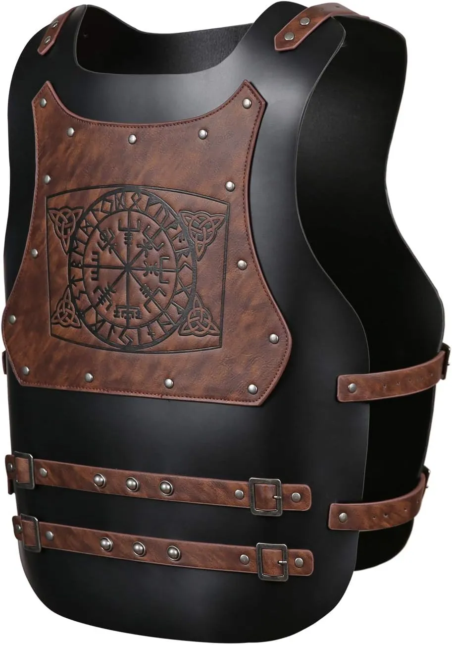 HZMAN Viking Warrior Chest Armor Medieval PU Leather Vest Leather LARP Medieval Armour for Party Cosplay Halloween