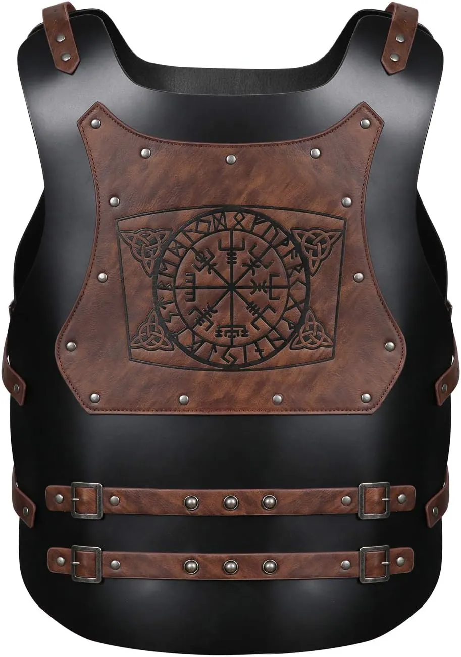 HZMAN Viking Warrior Chest Armor Medieval PU Leather Vest Leather LARP Medieval Armour for Party Cosplay Halloween