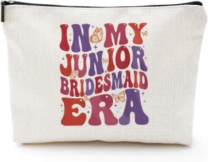 In My Junior Bridesmaid Era Canvas Makeup Bag – Bridal Party Gifts for Junior Bridesmaids,Wedding Favor for Flower Girls, Travel Cosmetic Pouch, Bachelorette Party Gift