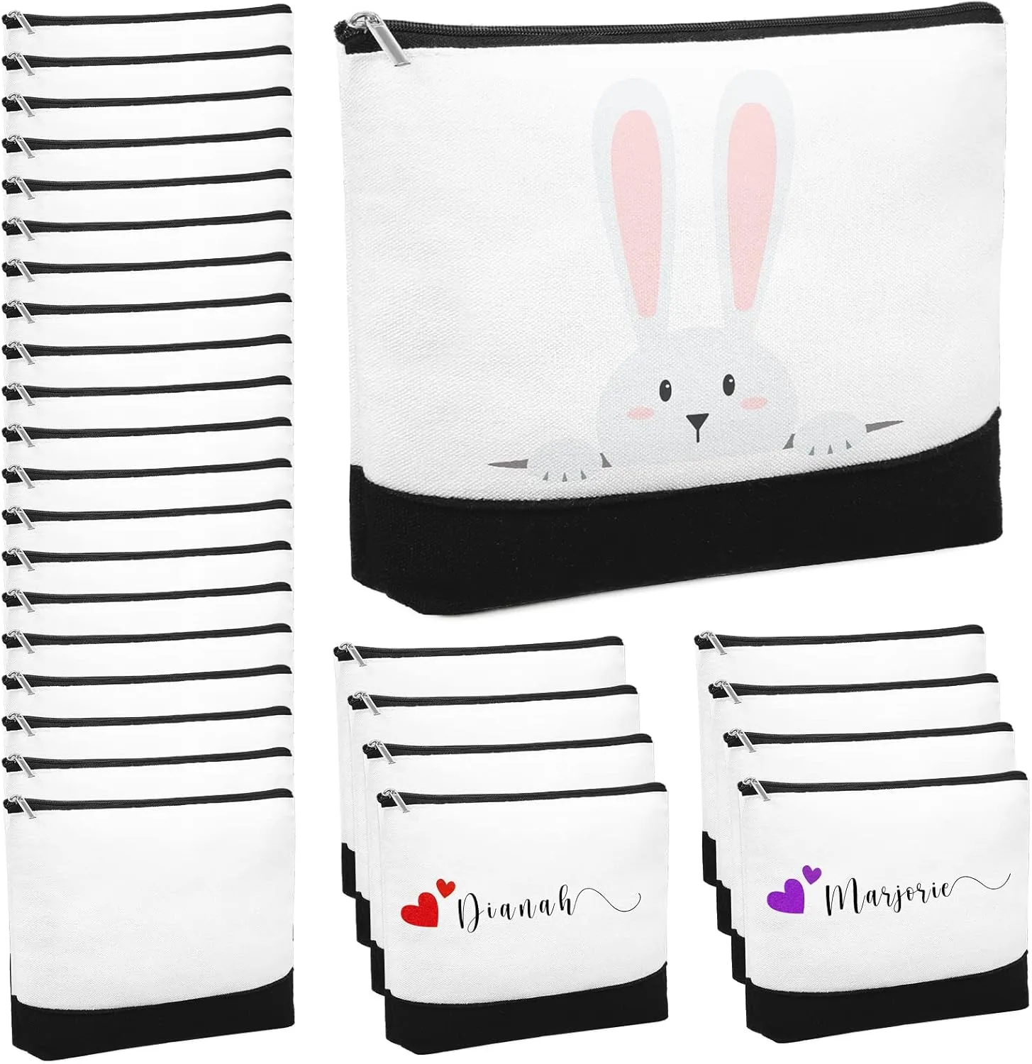 Inbagi 30 Pieces Canvas Makeup Bags Bulk Black and White Cosmetics Bag with Zipper Blank DIY Cosmetic Multipurpose Canvas Travel Toiletry Pouch for Travel Pen Pencil Cosmetic Storage