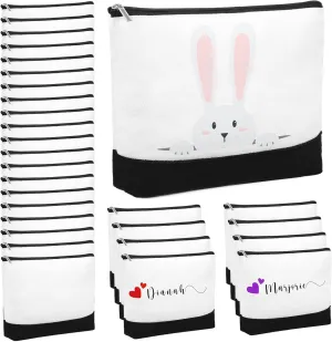 Inbagi 30 Pieces Canvas Makeup Bags Bulk Black and White Cosmetics Bag with Zipper Blank DIY Cosmetic Multipurpose Canvas Travel Toiletry Pouch for Travel Pen Pencil Cosmetic Storage