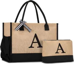 Initial Canvas Tote Bag Birthdays Gift for Women Mom Teacher Friend Bridesmaid,Custom for Wedding Beach Holidays
