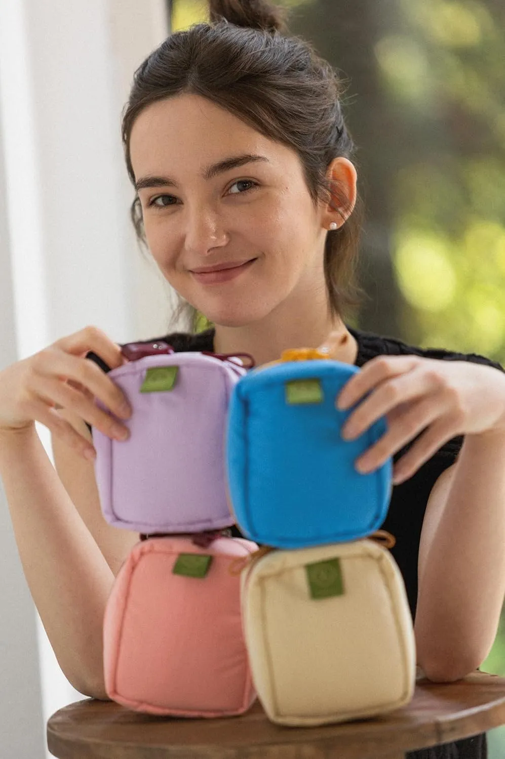Invite.L Small Stand Up Compact Cosmetic Bag Organized Pockets Korean Beauty Case Portable Makeup Pouch Toiletry Storage Work Essentials Elegant (Svea Blue)