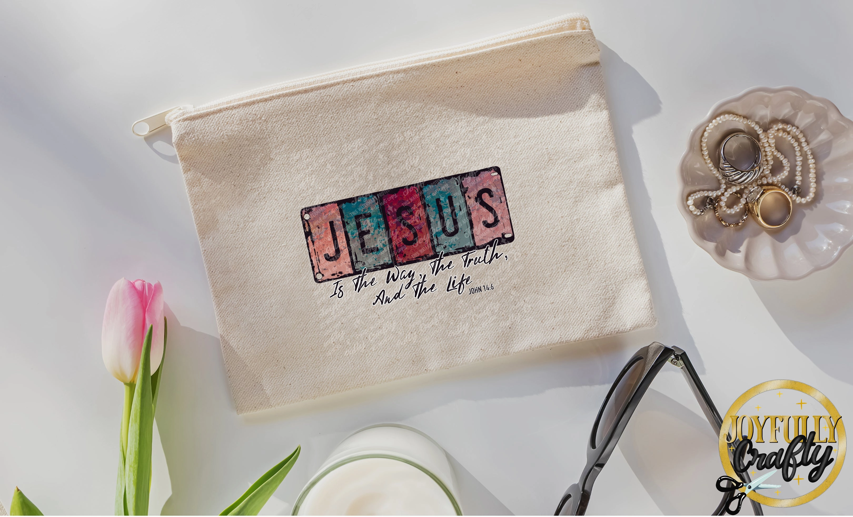 Jesus Is The Way English Canvas Cosmetic Bag