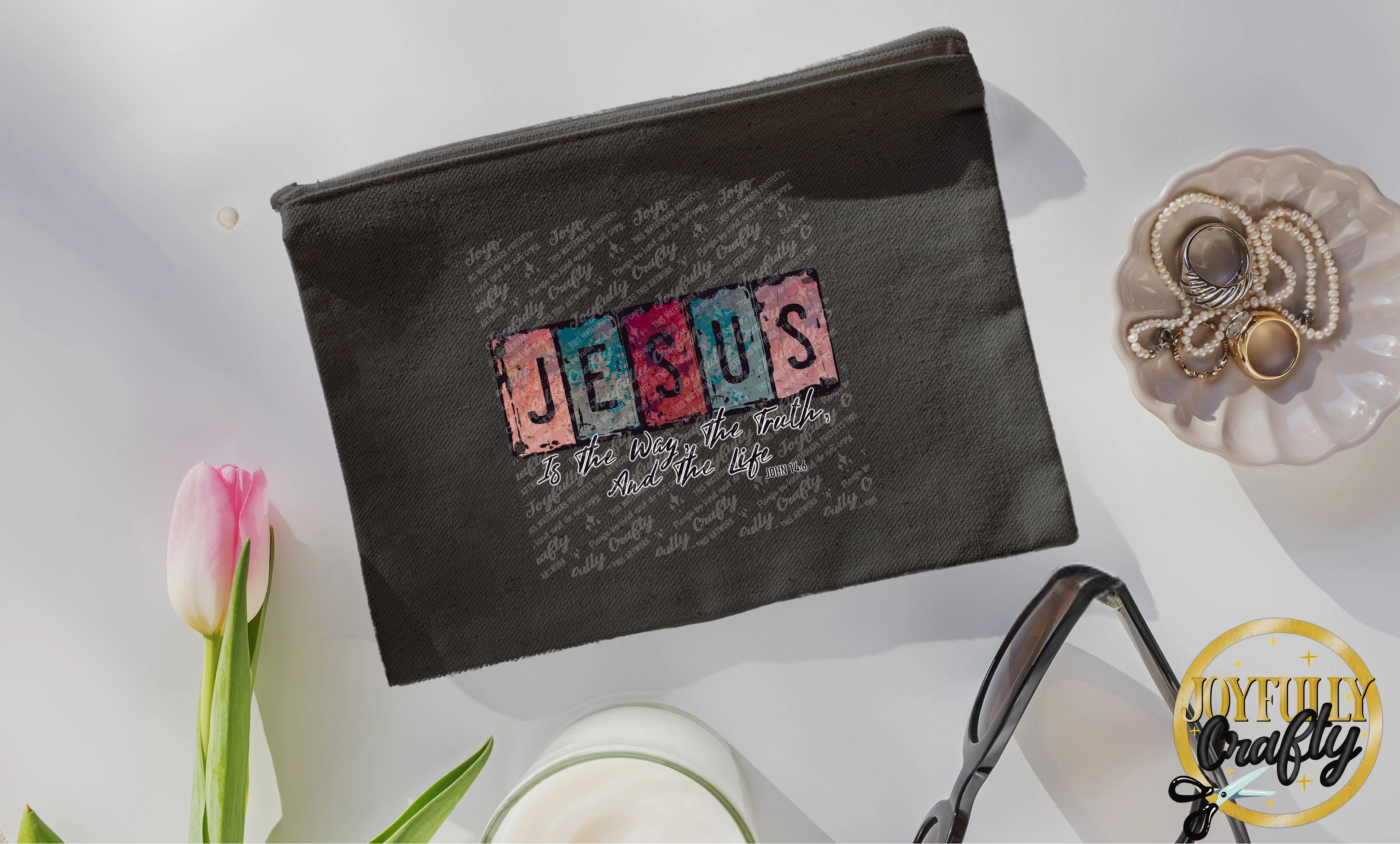 Jesus Is The Way English Canvas Cosmetic Bag
