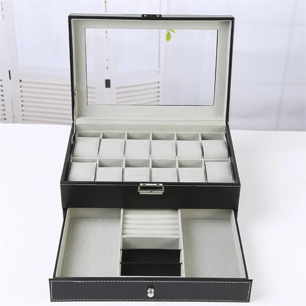 Jewlry Box Double Layer Watch Box Wooden Leather Transparent Window Jewelry Storage Box Business Jewelry Packaging Box Jewery Box