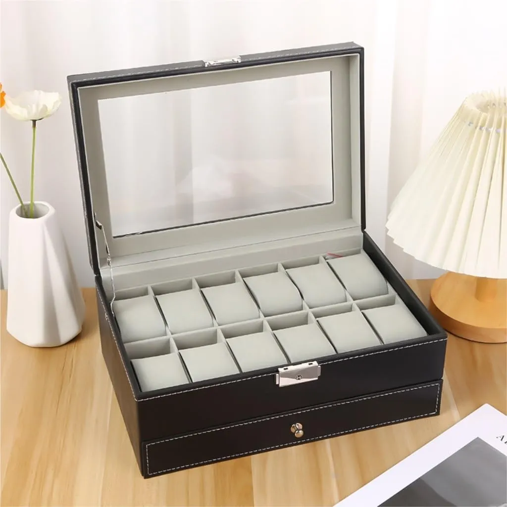 Jewlry Box Double Layer Watch Box Wooden Leather Transparent Window Jewelry Storage Box Business Jewelry Packaging Box Jewery Box