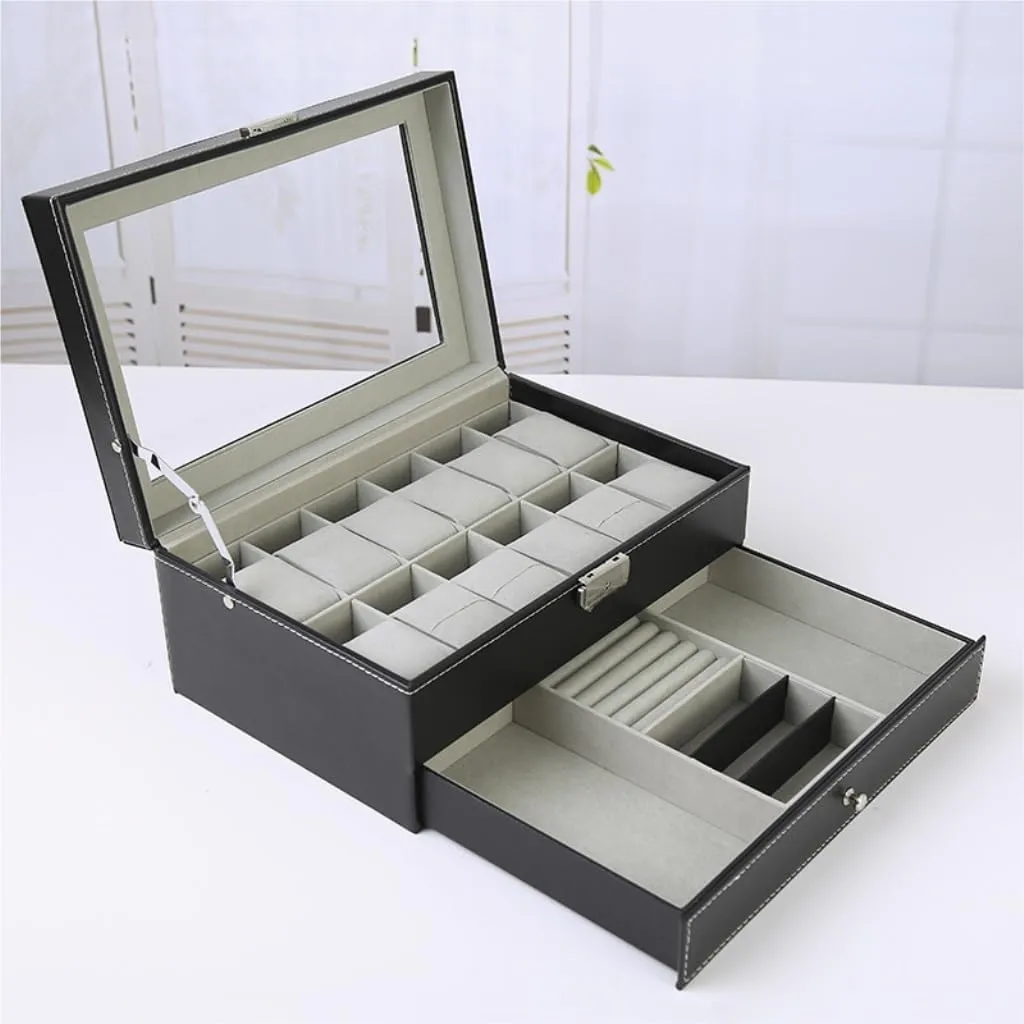 Jewlry Box Double Layer Watch Box Wooden Leather Transparent Window Jewelry Storage Box Business Jewelry Packaging Box Jewery Box