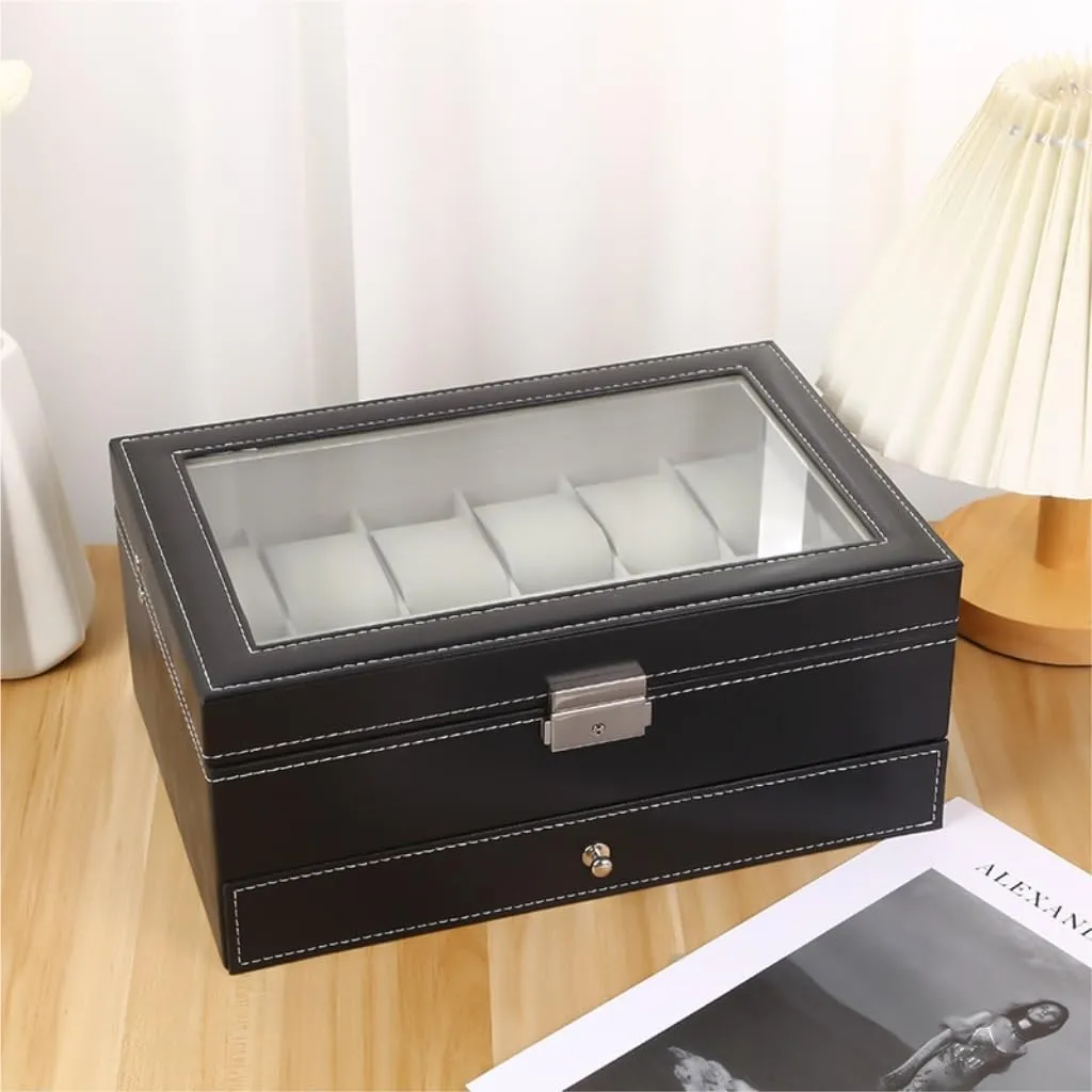 Jewlry Box Double Layer Watch Box Wooden Leather Transparent Window Jewelry Storage Box Business Jewelry Packaging Box Jewery Box