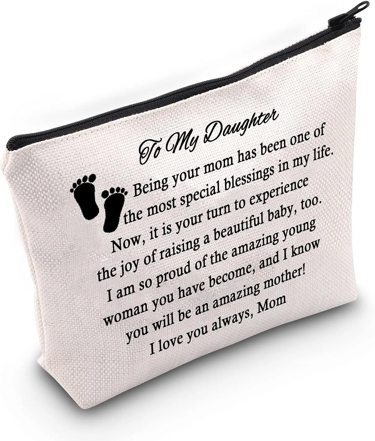 JNIAP First Time Mommy Makeup Bag Mommy To Be Cosmetic Pouch You Will Be An Amazing Mother Travel Bag Pregnancy Announcement Gift (to my daughter on your pregnancy bag)