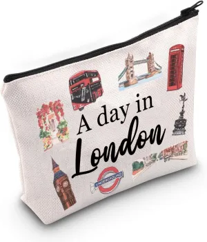 JNIAP London Souvenir England British Cosmetic Bag UK London Makeup Bag A Day In London United Kingdom Gift Travel Pouch