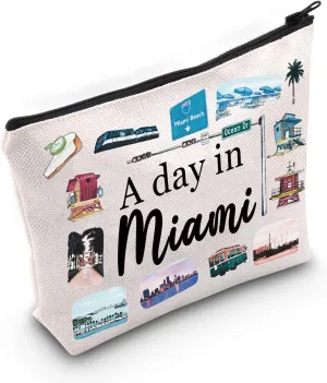 JNIAP Miami City Cosmetic Bag Miami Souvenirs Gift For Women A Day In Miami Vacation Makeup Pouch Florida Beach Gift