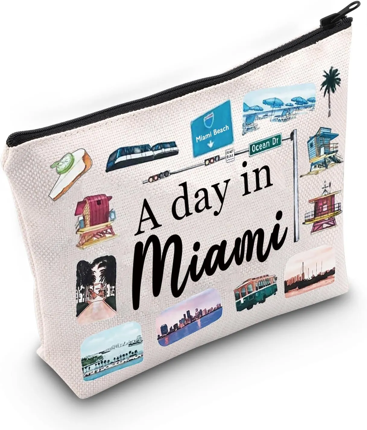 JNIAP Miami City Cosmetic Bag Miami Souvenirs Gift For Women A Day In Miami Vacation Makeup Pouch Florida Beach Gift