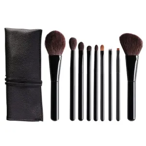 JSEIAJB 9 Makeup Brushes Leather Bag Portable Makeup Brush Set Beauty Tools
