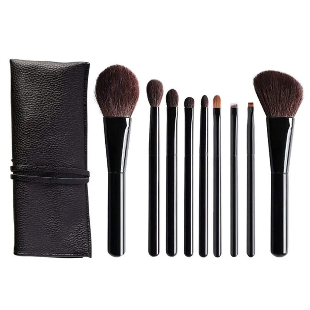 JSEIAJB 9 Makeup Brushes Leather Bag Portable Makeup Brush Set Beauty Tools