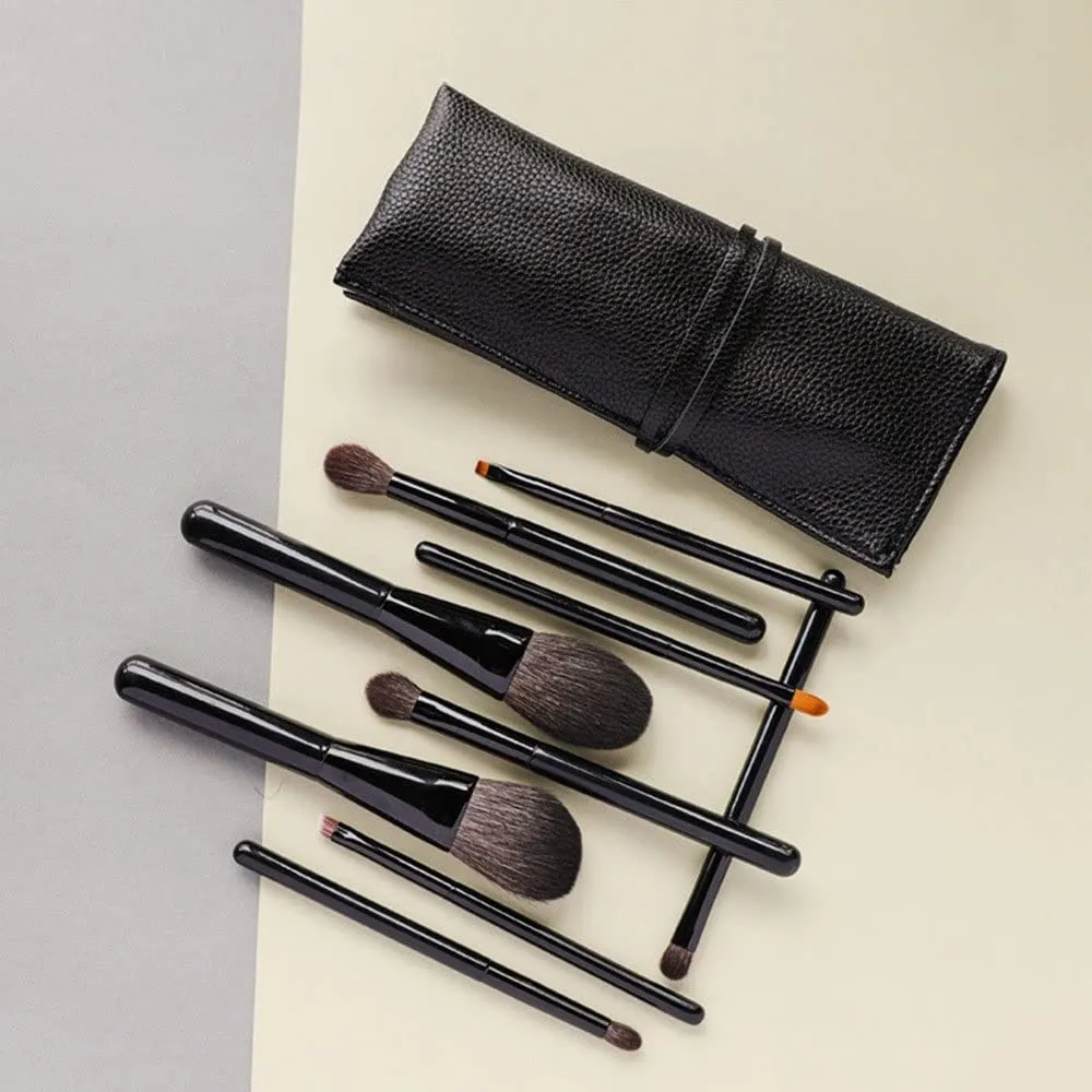 JSEIAJB 9 Makeup Brushes Leather Bag Portable Makeup Brush Set Beauty Tools